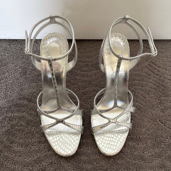 Christian Louboutin Tangueva Alta 100 Metallic Leather Sandals Silver Size EU 40 - Picture 2 of 16